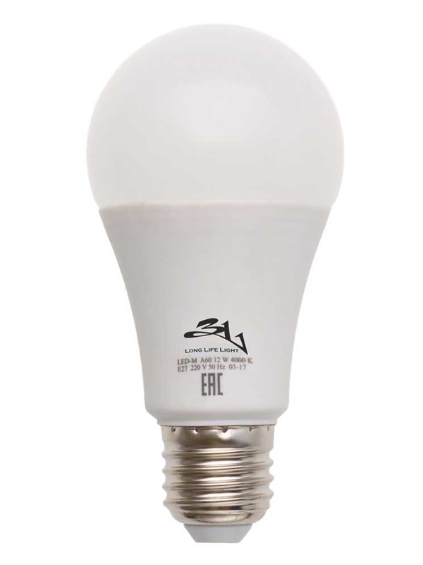 

Лампочка 3L Long Life Lamp LED A60 E27 12W 220-240V 4000K 650-720Lm Cold Light, LED-3L A60T-12W E27 4000K
