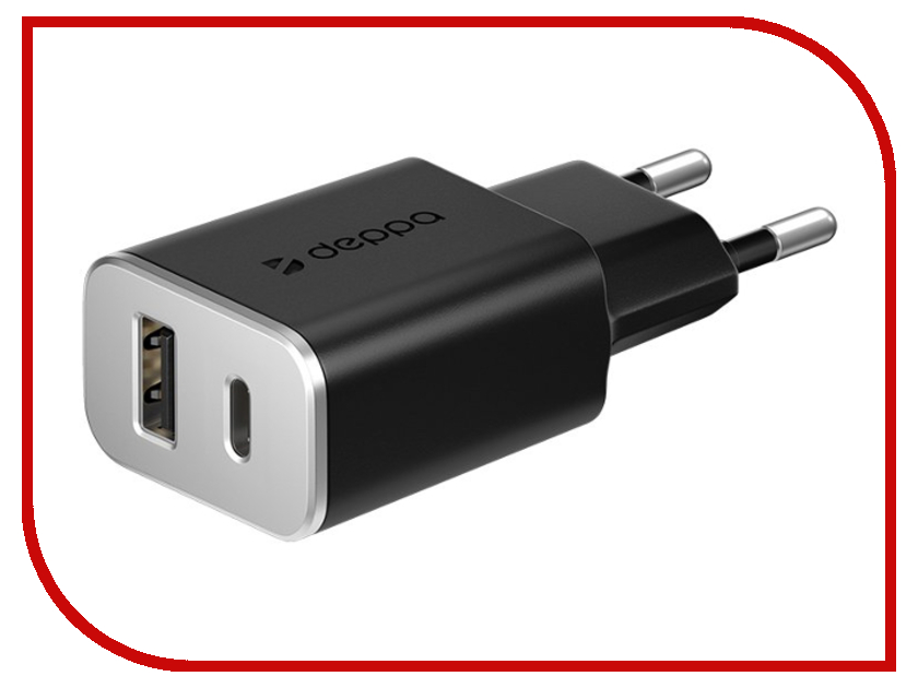 фото Зарядное устройство Deppa USB + USB Type-C 3.4A Black DEP-11386