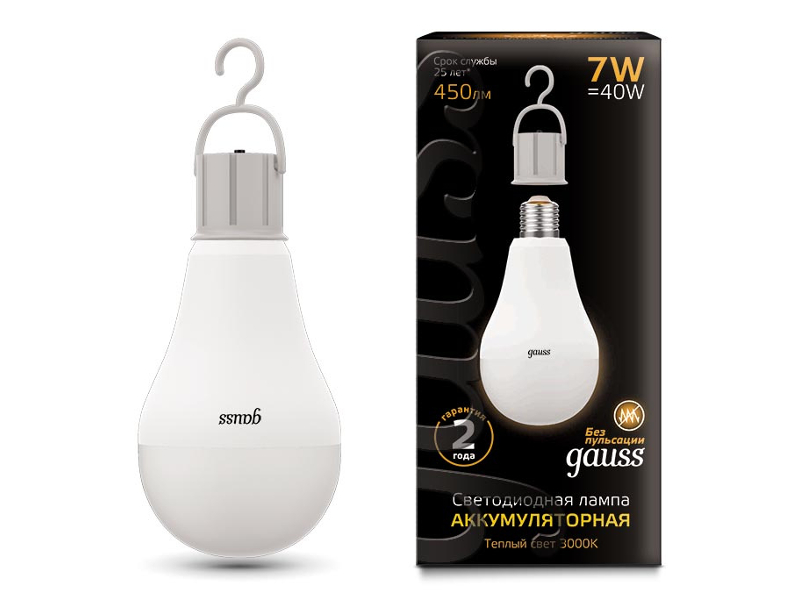 

Лампочка Gauss E27 A60 7W 3000K 102402107, 102402107