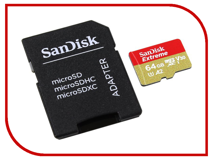 фото Карта памяти 64Gb - SanDisk Extreme Micro Secure Digital XC - Class 10 UHS-3 SDSQXA2-064G-GN6AA с переходником под SD (Оригинальная!