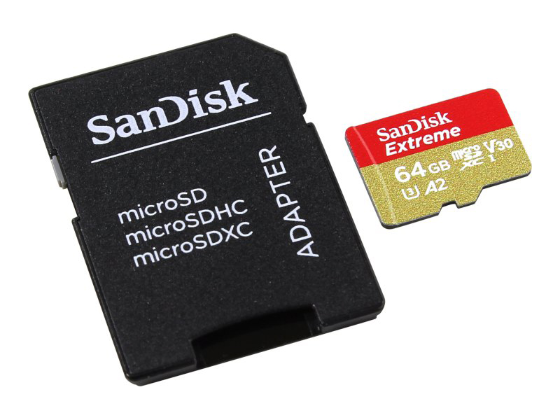 фото Карта памяти 64Gb - SanDisk Extreme Micro Secure Digital XC - Class 10 UHS-3 SDSQXA2-064G-GN6AA с переходником под SD (Оригинальная!