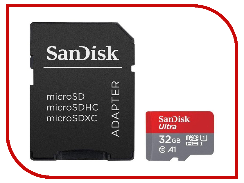 фото Карта памяти 32Gb - SanDisk Ultra Micro Secure Digital HC - Class 10 UHS-1 SDSQUAR-032G-GN6MA с переходником под SD (Оригинальная!