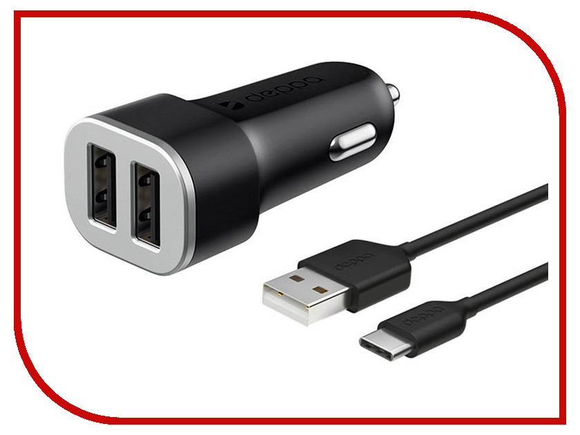 

Зарядное устройство Deppa 2xUSB 2.4A + Cable USB Type-C Black DEP-11284, DEP-11284