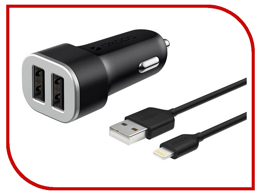 

Зарядное устройство Deppa 2xUSB 2.4A + Cable 8pin MFI Black DEP-11285, DEP-11285