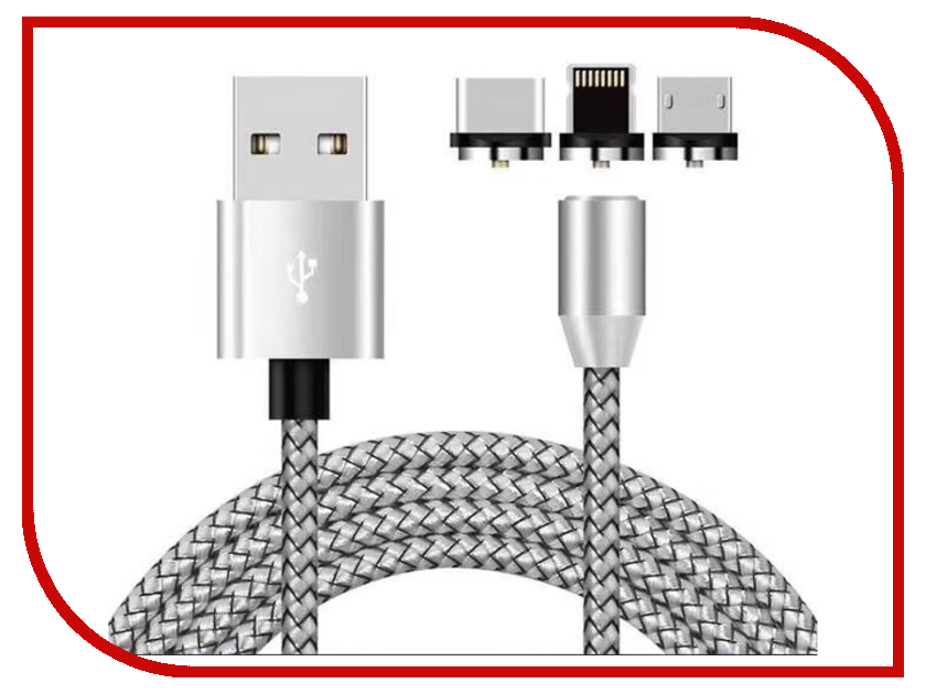 фото Аксессуар Zibelino USB - Type-C / Lightning / MicroUSB Magnetic 1m ZDCM-3IN1-GREY