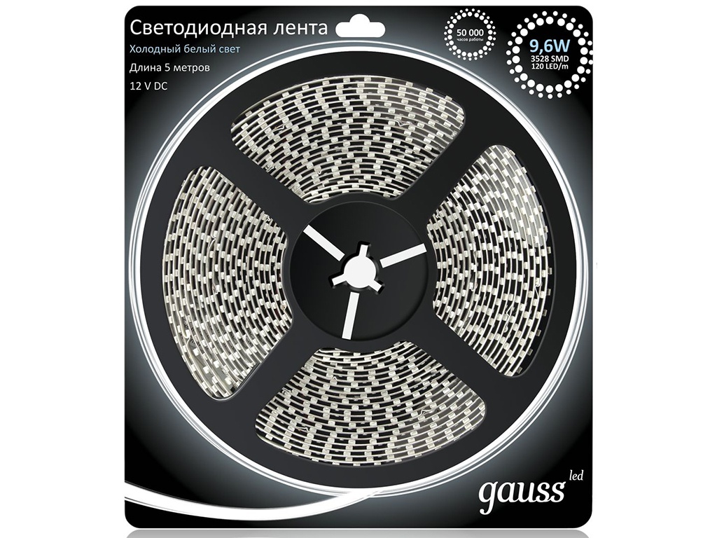 

Светодиодная лента Gauss LED 2835/120-SMD 9.6W 12V DC IP66 5m Cold White 311000310, 311000310