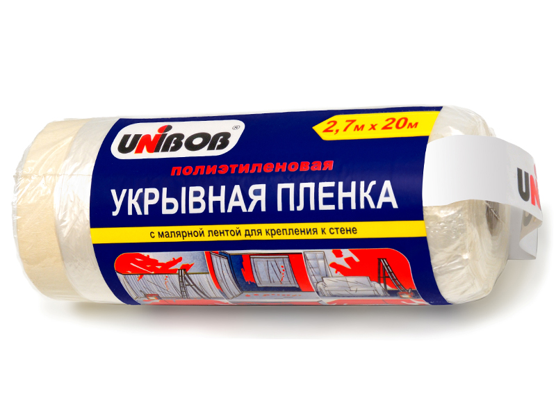 

Пленка укрывная с малярной лентой Unibob 2.7mm x 20m 49694, 49694