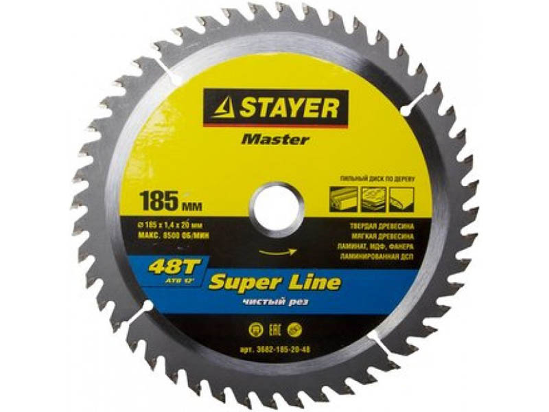 Диск Stayer Super-Line пильный по дереву 185x20mm 3682-185-20-48