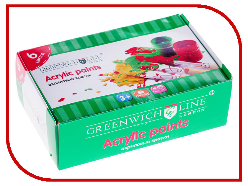 

Краски акриловые Greenwich Line 6 цветов 20ml Акр_6725, Акр_6725