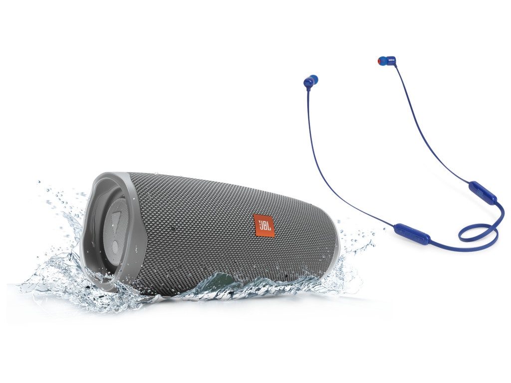 

Колонка JBL Charge 4 Grey + наушники T110BT Blue, Charge 4 + T110BT