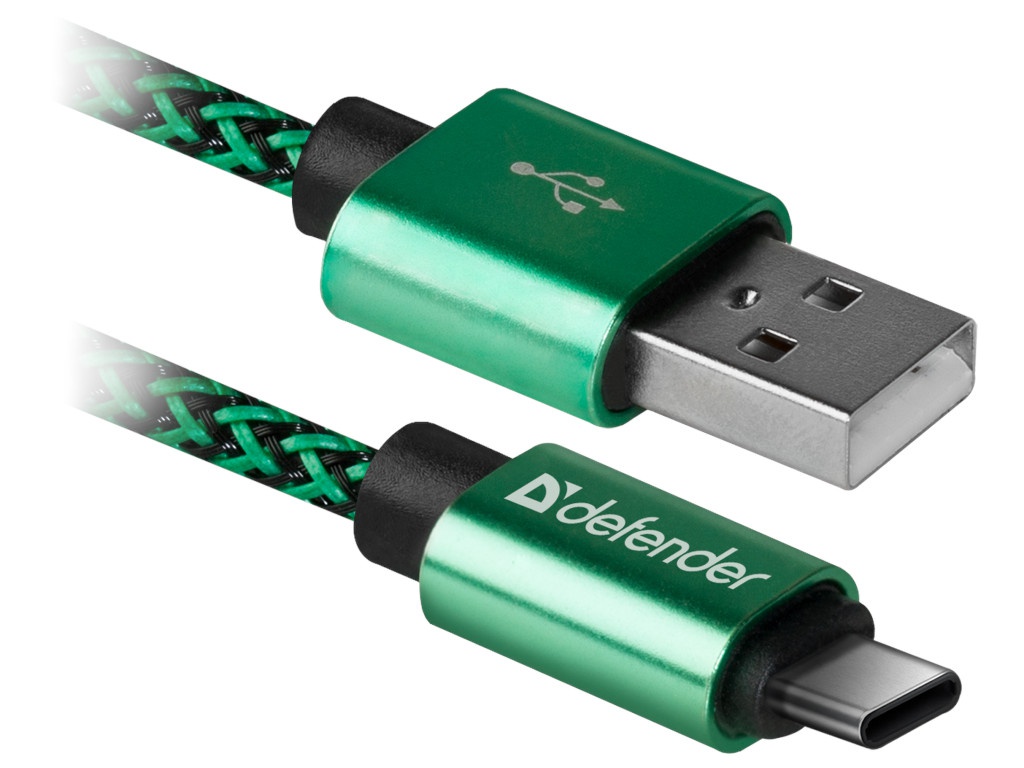 фото Аксессуар Defender USB09-03T Pro USB2.0 AM - Type-C 1.0m 2.1A Green 87816