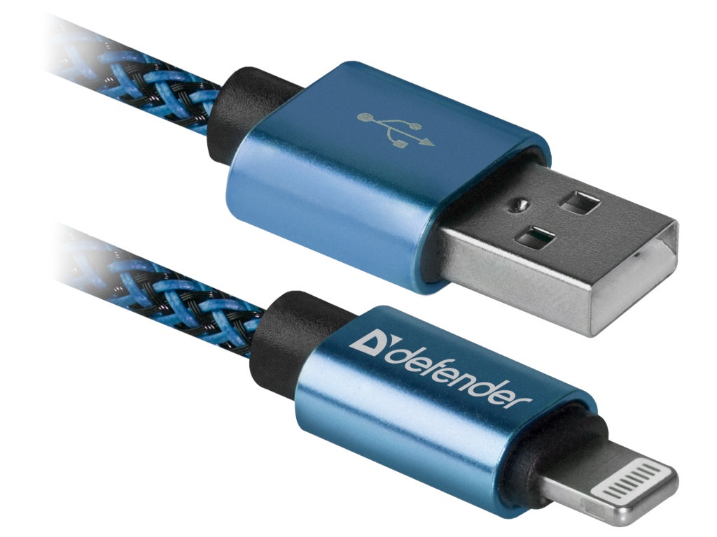 фото Аксессуар Defender ACH01-03T Pro USB2.0 AM - Lightning 1.0m 2.1A Blue 87811