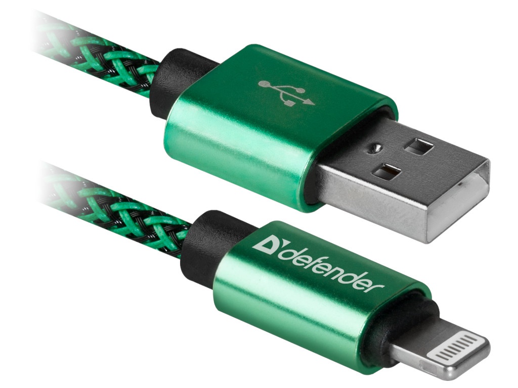 фото Аксессуар Defender ACH01-03T Pro USB2.0 AM - Lightning 1.0m 2.1A Green 87810