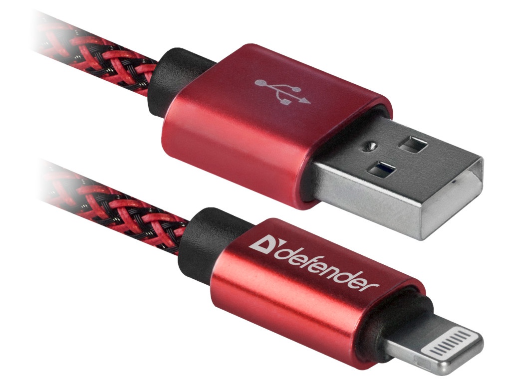 фото Аксессуар Defender ACH01-03T Pro USB2.0 AM - Lightning 1.0m 2.1A Red 87807