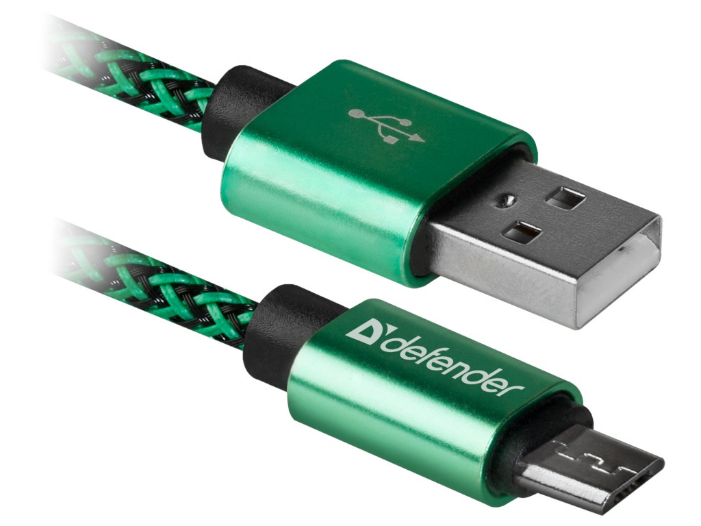 фото Аксессуар Defender USB08-03T Pro USB2.0 AM - MicroBM 1.0m 2.1A Green 87804