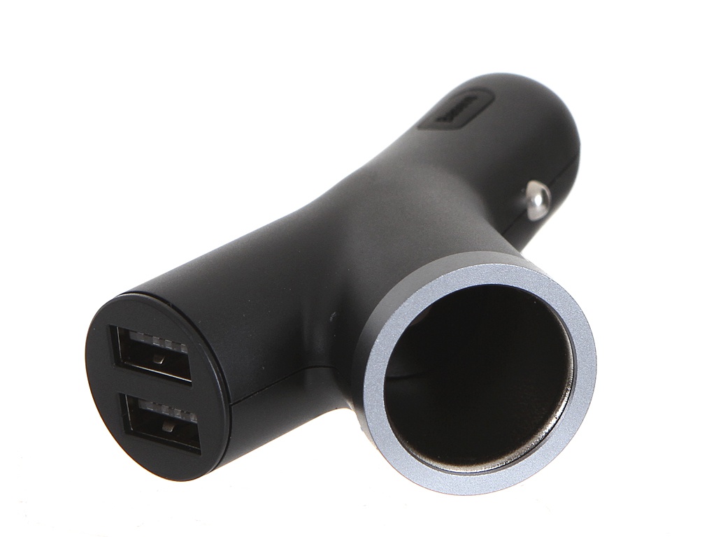 фото Зарядное устройство baseus y type dual usb + cigarette lighter extended car charger black ccall-yx01