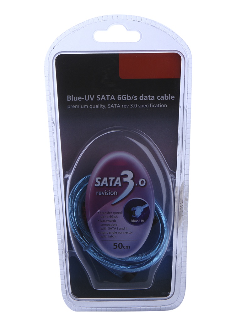 

Аксессуар Кабель Akasa SATA III 6Gb/s 50cm Blue UV AK-CBSA01-05BV, AK-CBSA01-05BV