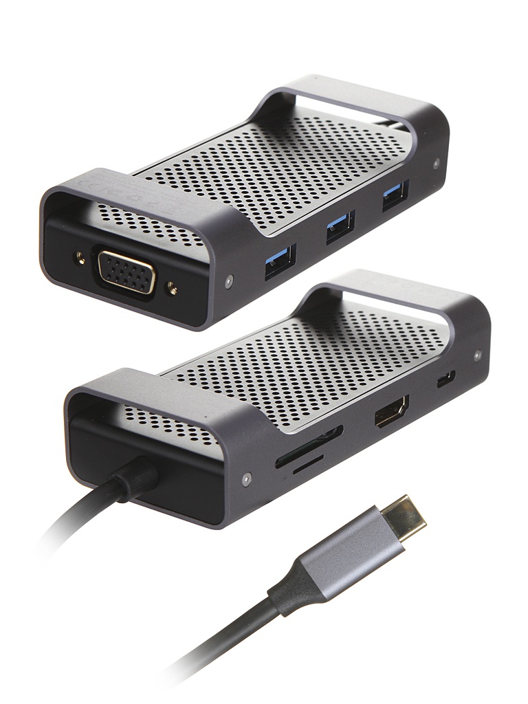 

Хаб Baseus Square Desk Type-C Multi-functional Type-C to USB3.0x3 / HD4K / USB-C PD / VGA / TF/SD Deep Gray CATXF-A0G, Square Desk Type-C Multi-functional