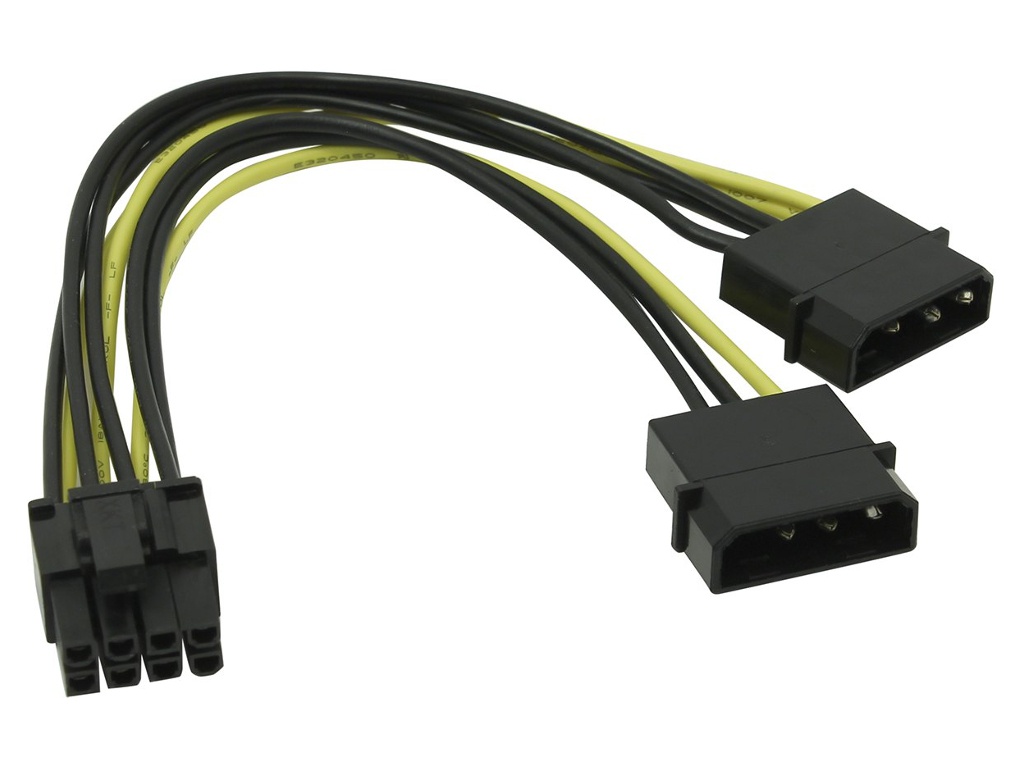 фото Аксессуар кабель akasa 2x4-pin molex m x 6+2-pin pcie 15cm ak-cbpw20-15