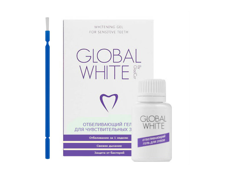 фото Гель отбеливающий для чувствительных зубов Global White 15ml + микрощетка 4605370004205