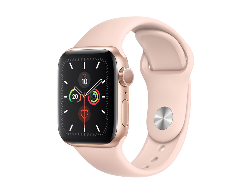 фото Умные часы apple watch series 5 44mm gold aluminium with pink sand sport band s/m - m/l mwve2ru/a