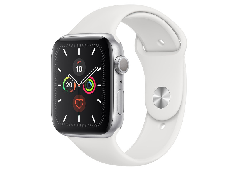 фото Умные часы APPLE Watch Series 5 44mm Silver Aluminium with White Sport Band S/M - M/L MWVD2RU/A