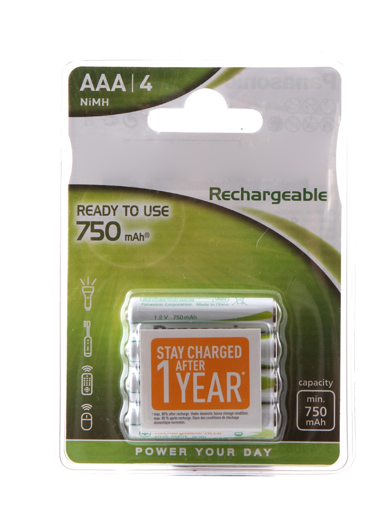 фото Аккумулятор AAA - Panasonic Ready to Use 750 mAh Ni-Mh (4 штуки) HHR-4MVE/4BC