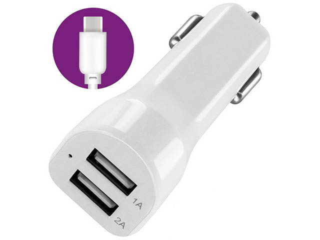 фото Зарядное устройство krutoff cch-01c 2xusb 2.1a + cable usb type-c white 3571