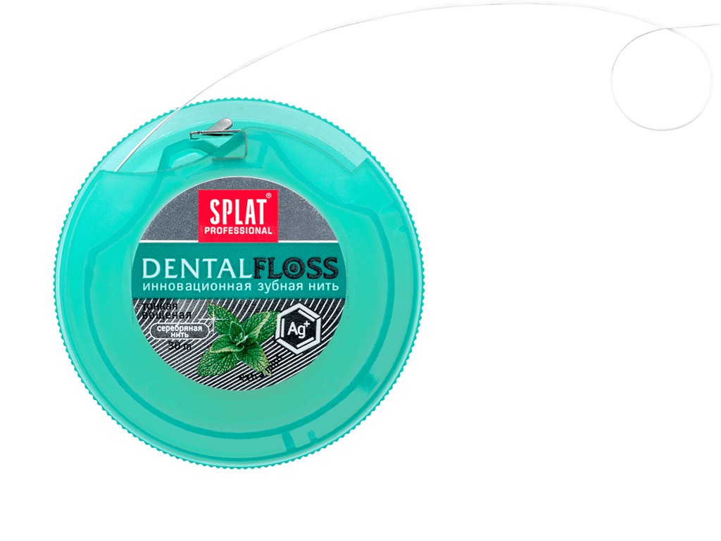 фото Зубная нить Splat Dental Floss мятная с волокнами серебра 30m ФС-604