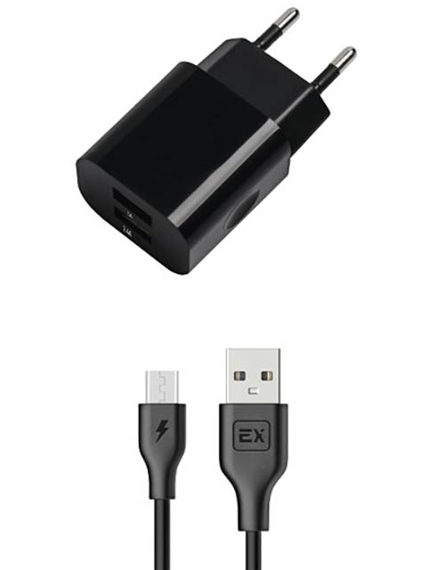 фото Зарядное устройство Exployd Classic 3.4A 2хUSB + MicroUSB Black EX-Z-468