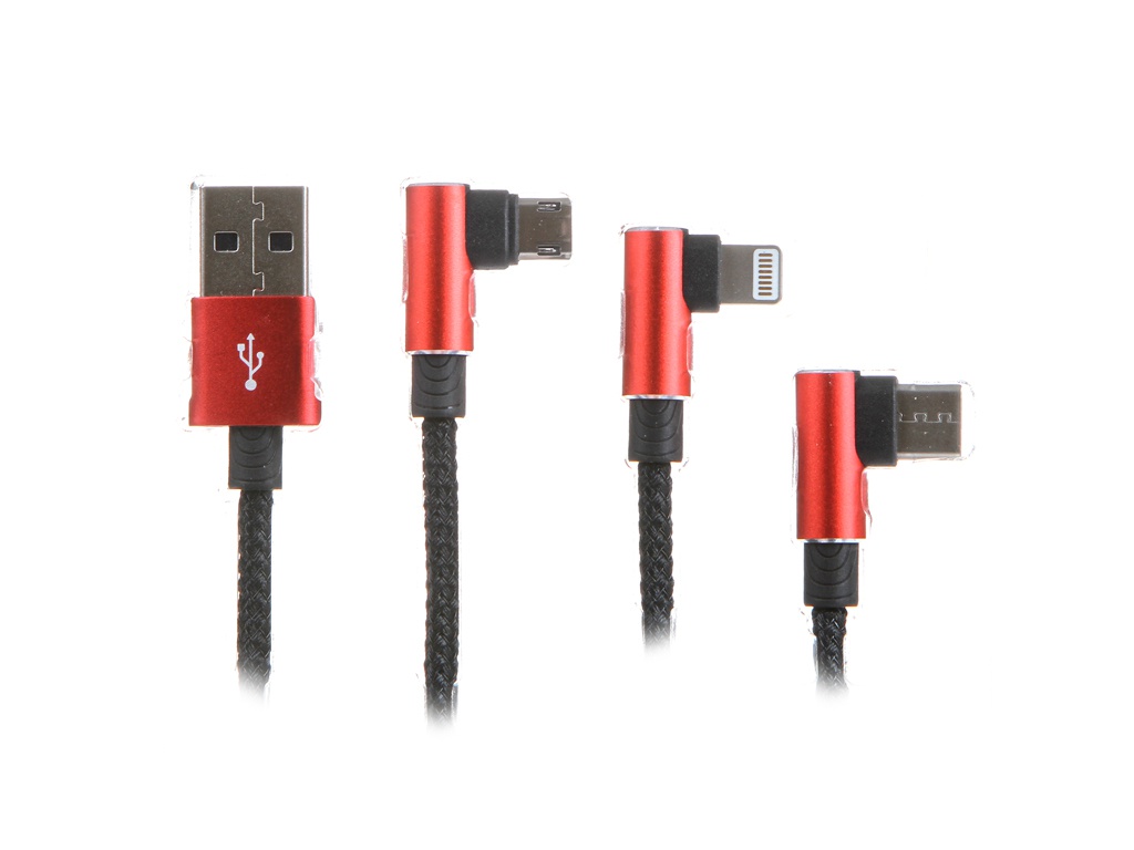 фото Аксессуар Baseus MVP 3-in-1 Mobile Game Cable USB - Type-C / MicroUSB / Lightning 3.5A 1.2m Red CAMLT-WZ09