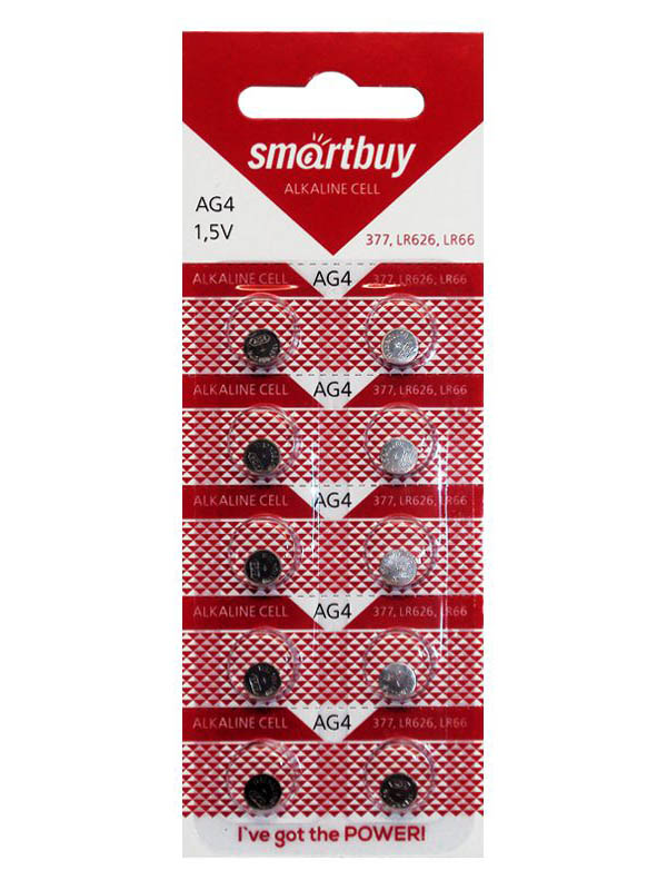 батарейка часовая smartbuy ag2 10b цена за блистер 10 шт sbbb ag2 10b Батарейка AG4 - SmartBuy SBBB-AG4-10B (10 штук)