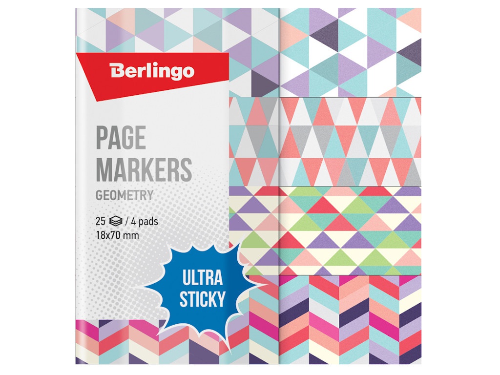 

Стикеры Berlingo Ultra Sticky Geometry 18x70mm 100 листов 4 цвета LSz_41131, Geometry