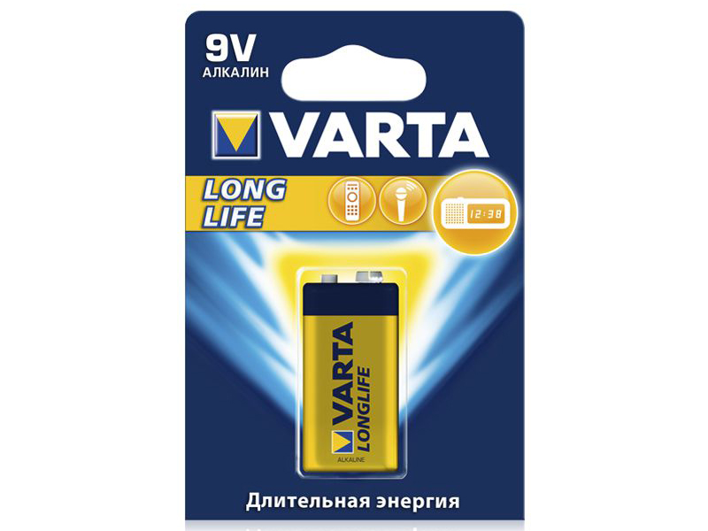 Батарейка КРОНА Varta Longlife 6LR61 1BL 4122 батарейка крона varta longlife max power 6lr61 4722 bl1