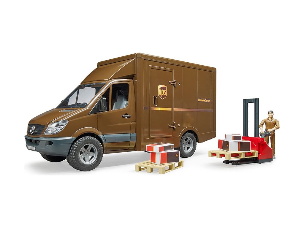 фото Игрушка Bruder Mercedes-Benz Sprinter Фургон UPS с фигуркой, погрузчиком и аксессуарами 02-538