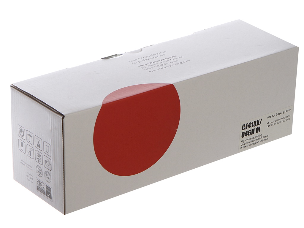 

Картридж Sakura SACF413X/046HM Magenta для HP LaserJet Pro M452nw/M452dn/M477fnw/M477fdw/M477fdn/M377dw/Canon i-Sensys LBP653Cdw/LBP654Cx/MF732Cdw, SACF413X/046HM