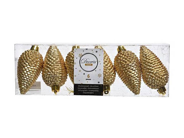 

Украшение Kaemingk Шишки еловые 6шт Gold 028570, Шишки еловые