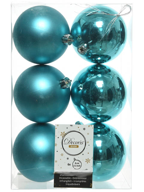 

Украшение Kaemingk Набор шаров 80mm 6шт Turquoise 022027, Набор шаров