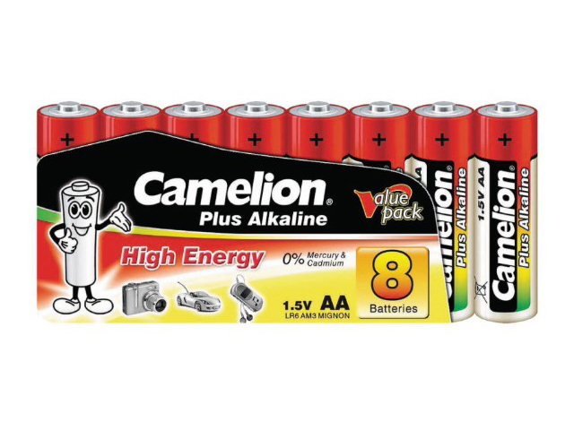 Батарейка AA - Camelion Alkaline LR6-SP8 Plus (8 штук) батарейка ааа camelion plus alkaline lr03 hp12 12 штук
