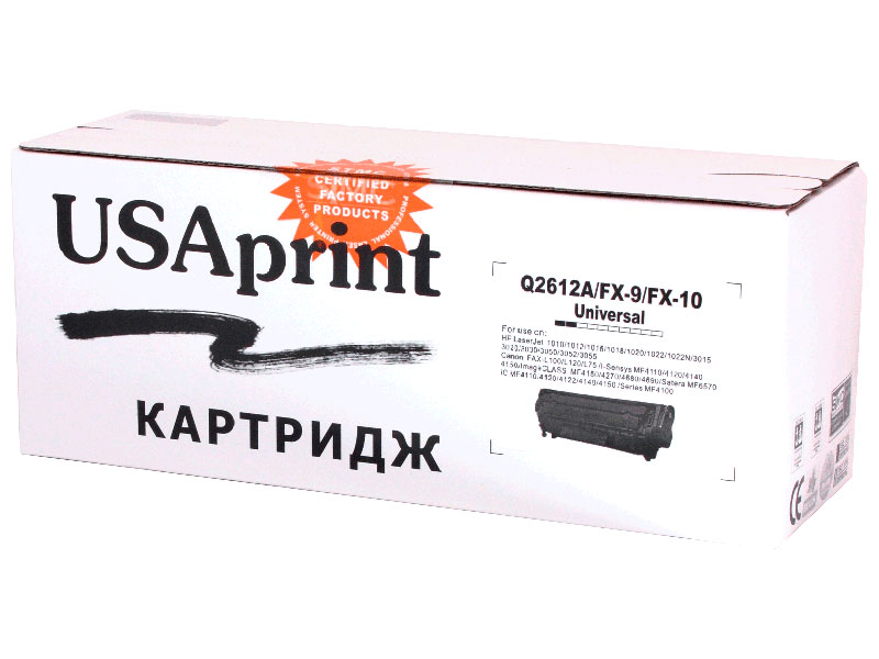 

Картридж USAprint №12A Q2612A/FX10 0020984 Black для HP LJ 1010/1015/1022/Canon i-Sensys L140/4270/4320, №12A Q2612A/FX10