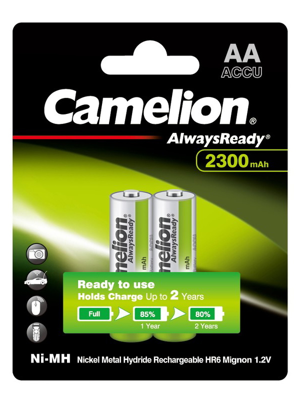 фото Аккумулятор aa - camelion always ready 1.2v 2300mah ni-mh bl-2 nh-aa2300arbp2 (2 штуки) 9164