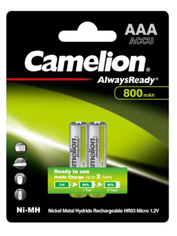 фото Аккумулятор aaa - camelion always ready 1.2v 800mah ni-mh bl-2 nh-aaa800arbp2 (2 штуки) 7965