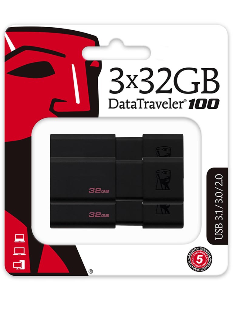 

USB Flash Drive 32Gb - Kingston DataTraveler 100 G3 DT100G3/32GB-3P, 100 G3