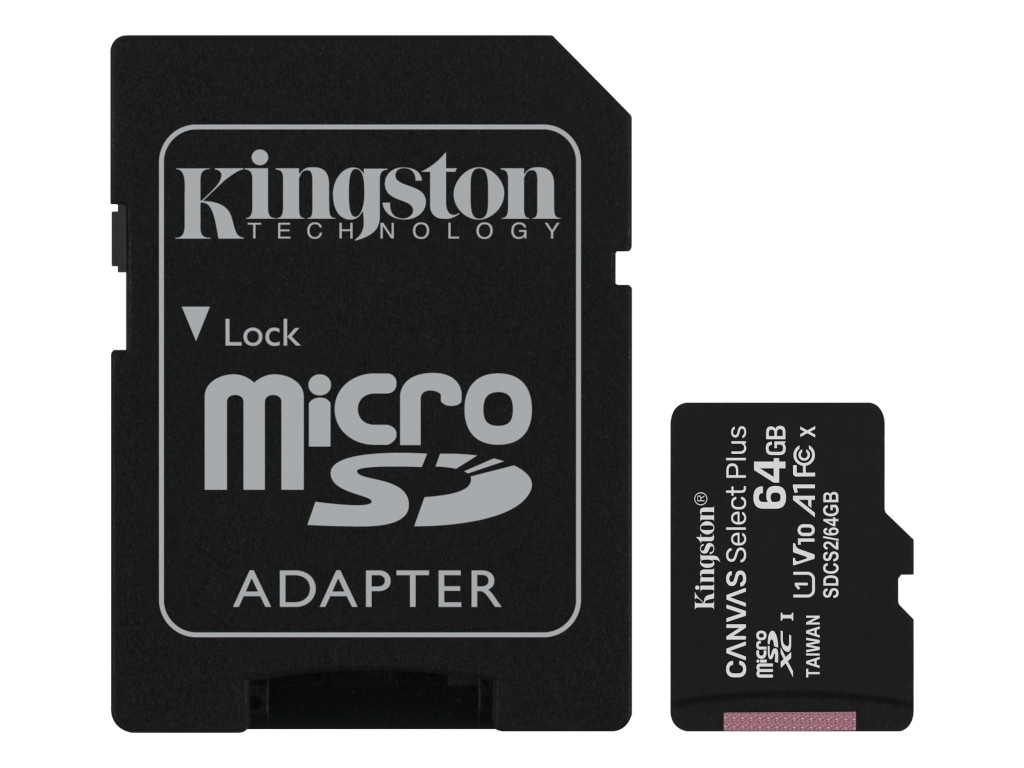 Карта памяти 64Gb - Kingston Micro Secure Digital HC Class 10 UHS-I Canvas Select SDCS2/64GB с переходником под SD карта памяти 64gb sandisk micro secure digital xc uhs i sdsqunr 064g gn3ma с переходником под sd