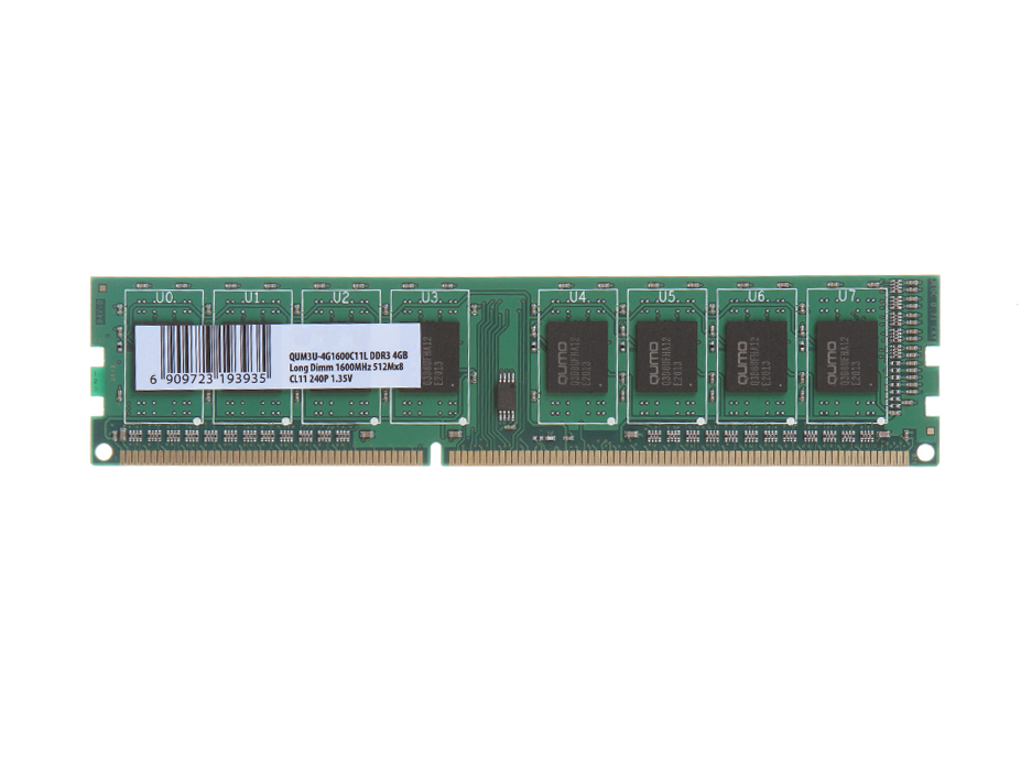 Модуль памяти Qumo DDR3 DIMM 1600MHz PC3-12800 CL11 - 4Gb QUM3U-4G1600C11L модуль памяти qumo ddr3 so dimm 1600mhz pc 12800 cl11 4gb qum3s 4g1600k11l