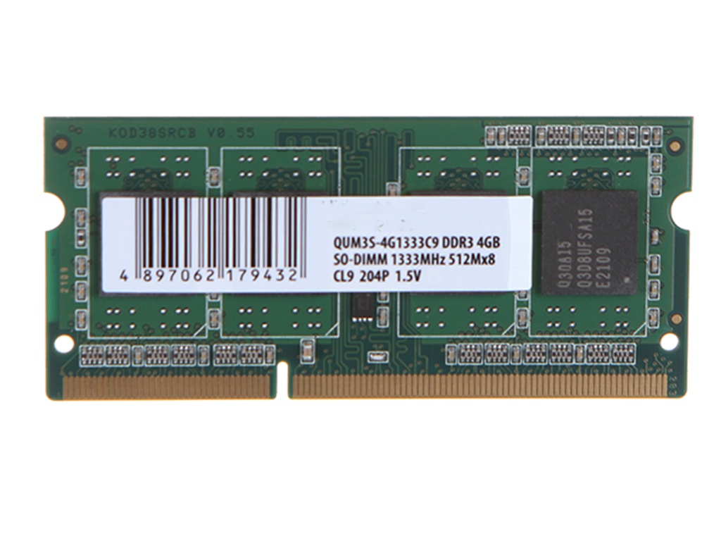 Модуль памяти Qumo 4GB DDR3 1333MHz DIMM 240pin CL9 QUM3U-4G1333K9R модуль памяти qumo 4gb ddr3 1333mhz sodimm 204pin cl9 qum3s 4g1333c9