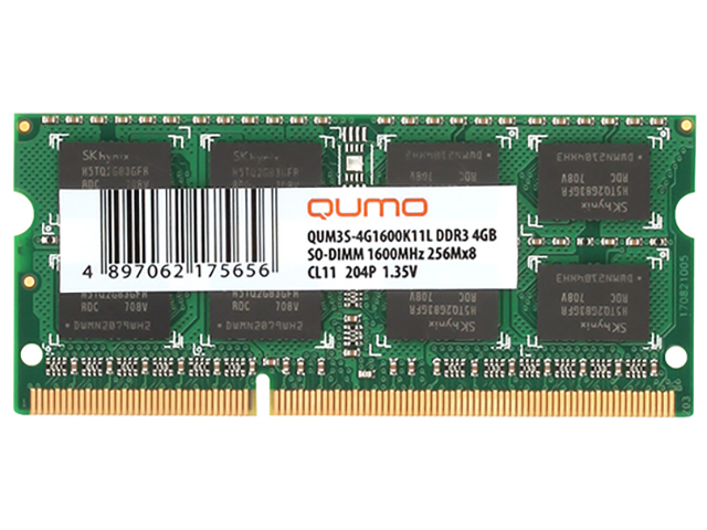 Модуль памяти Qumo DDR3 SO-DIMM 1600MHz PC-12800 CL11 - 4Gb QUM3S-4G1600K11L модуль памяти kingston ddr3 so dimm 1600mhz pc3 12800 cl11 4gb kvr16s11s8 4