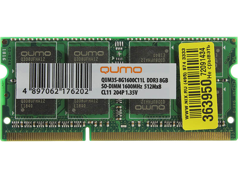 Zakazat.ru: Модуль памяти Qumo DDR3 SO-DIMM 1600MHz PC-12800 CL11 - 8Gb QUM3S-8G1600C11L