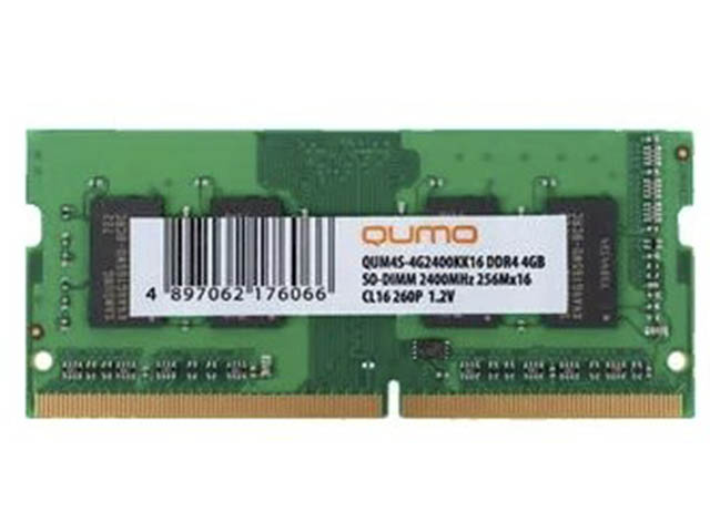 фото Модуль памяти qumo ddr4 so-dimm 2400mhz pc-19200 cl16 - 4gb qum4s-4g2400kk16