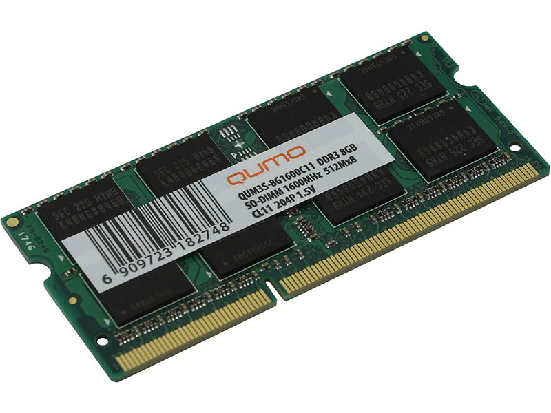 фото Модуль памяти qumo ddr3 so-dimm 1600mhz pc-12800 cl11 - 8gb qum3s-8g1600c11r